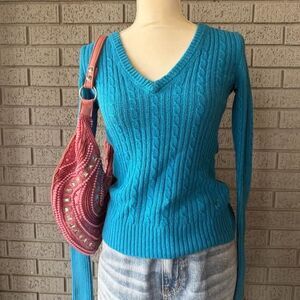 Y2K 00s American Eagle Cable Knit V-neck Sweater Sz S